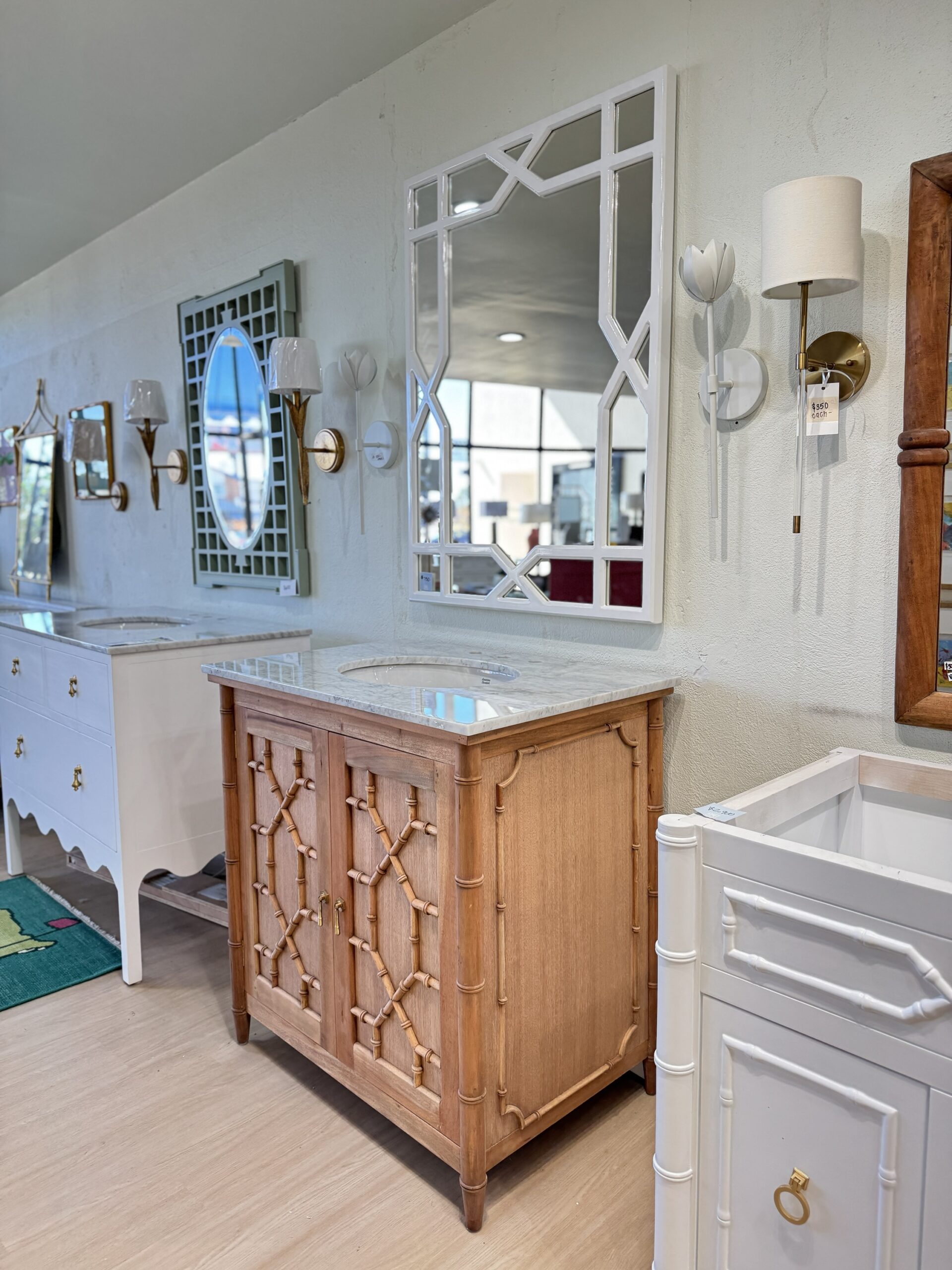 NEW | Faux-Bamboo Single Vanity with Marble Top &  Backsplash | driftwood - Image 5