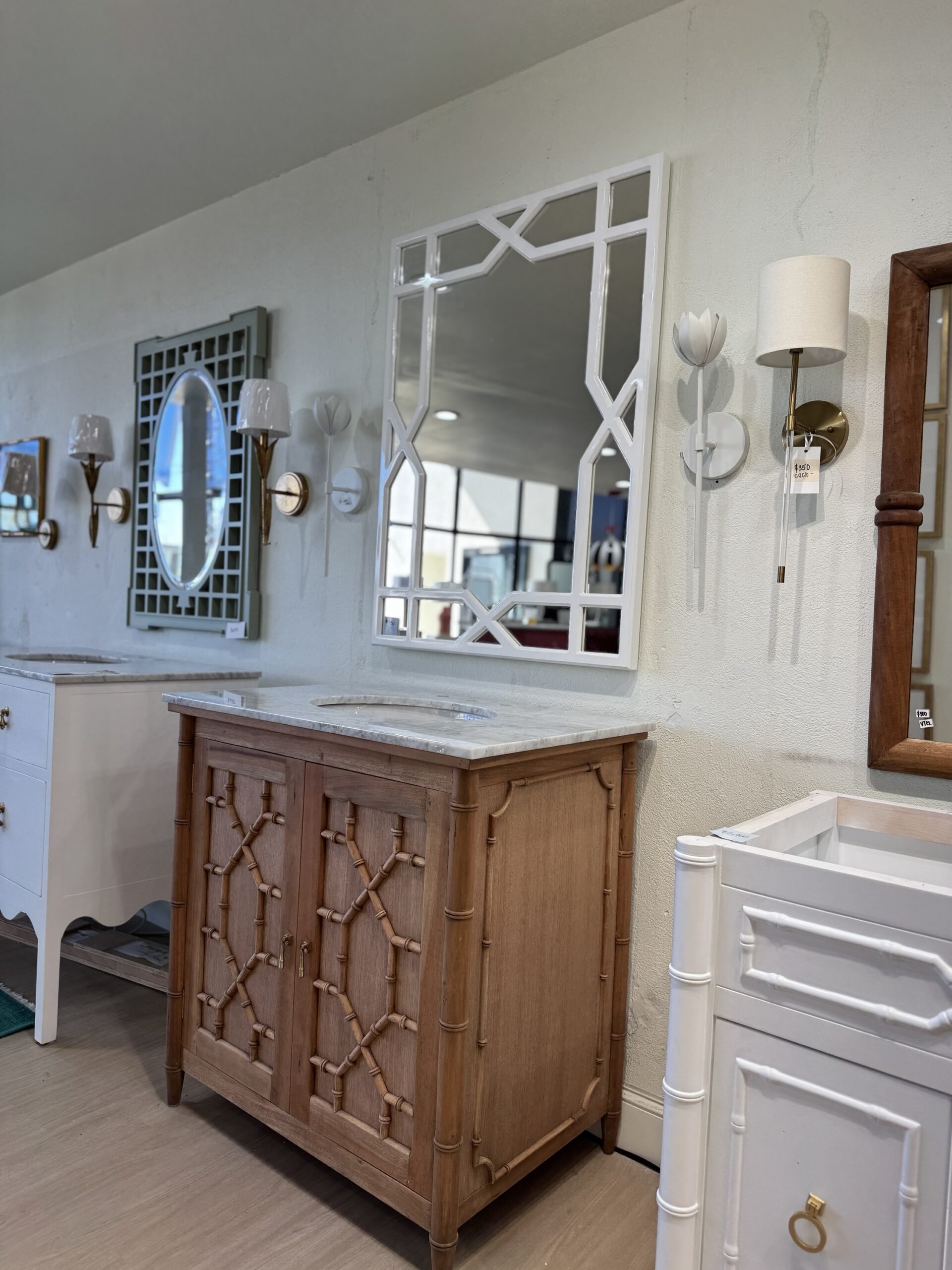 NEW | Faux-Bamboo Single Vanity with Marble Top &  Backsplash | driftwood - Image 2