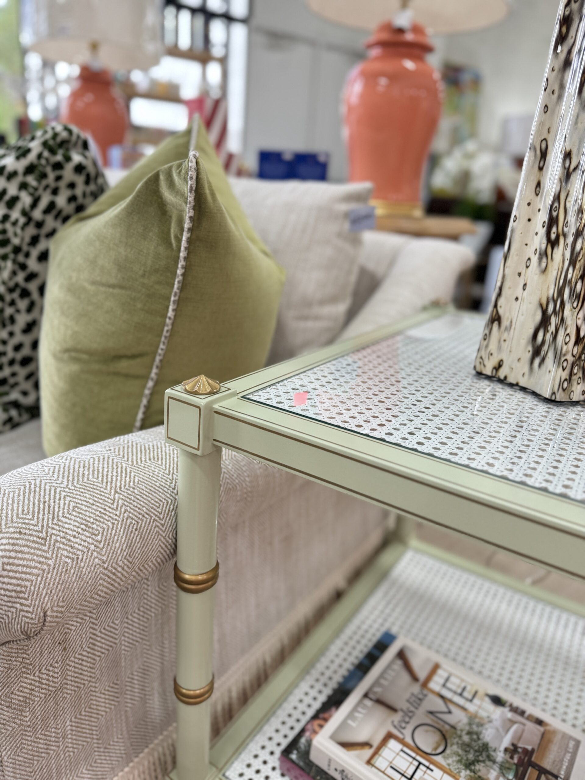 NEW | Cane Side Tables in green and Gold