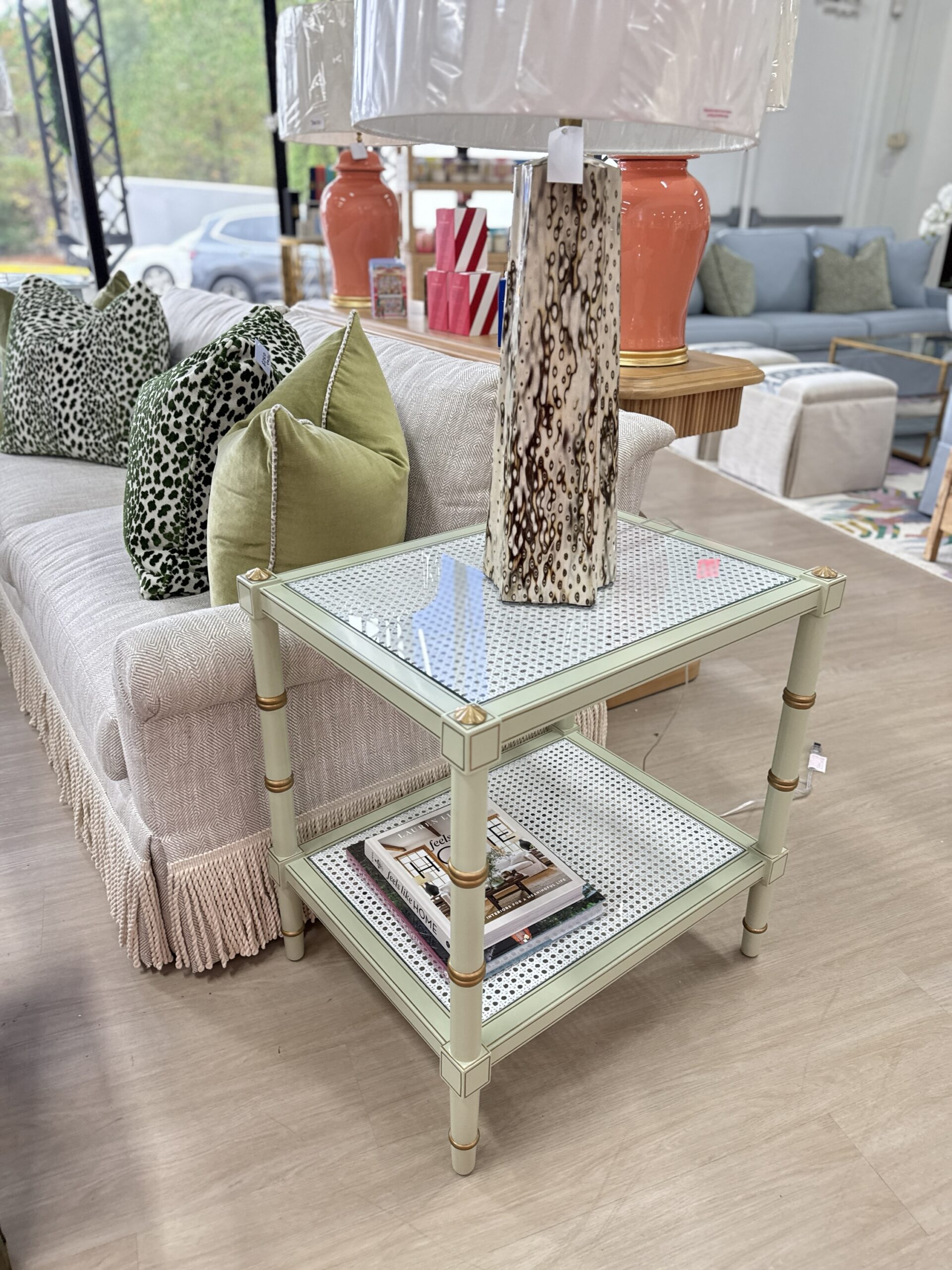 NEW | Cane Side Tables in green and Gold - Image 4