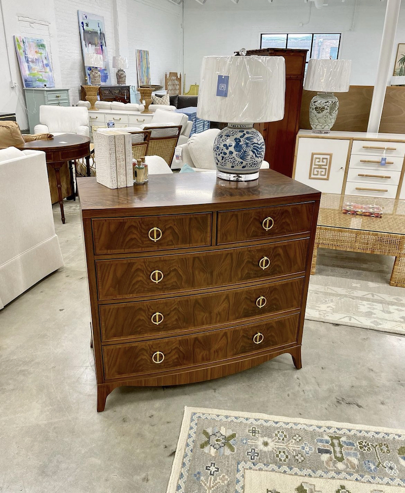 NEW | Beautiful Large Bowfront Chest with Solid Brass Hardware and Walnut  Swirl | 2 Available! | Ready to Ship