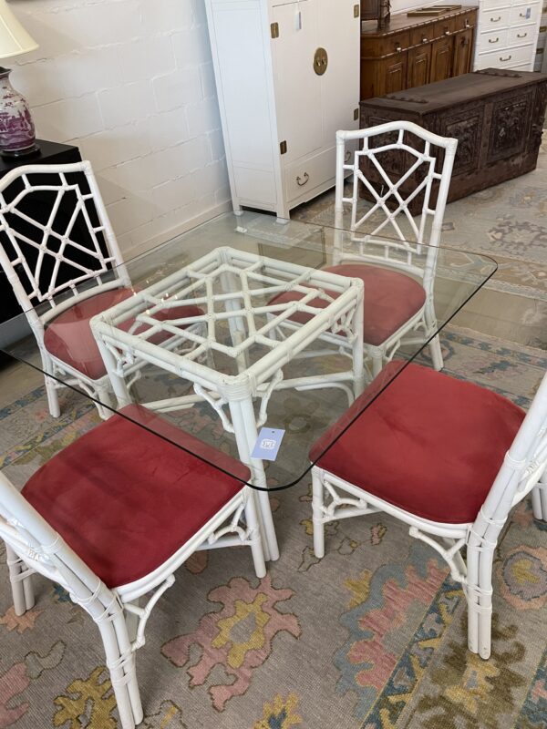 VINTAGE | glass top table and upholstered chairs set - Image 2