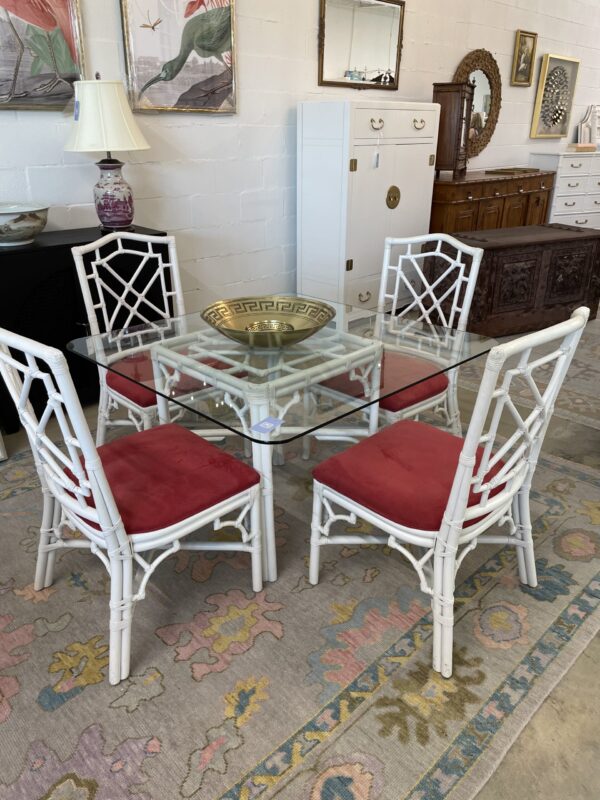VINTAGE | glass top table and upholstered chairs set