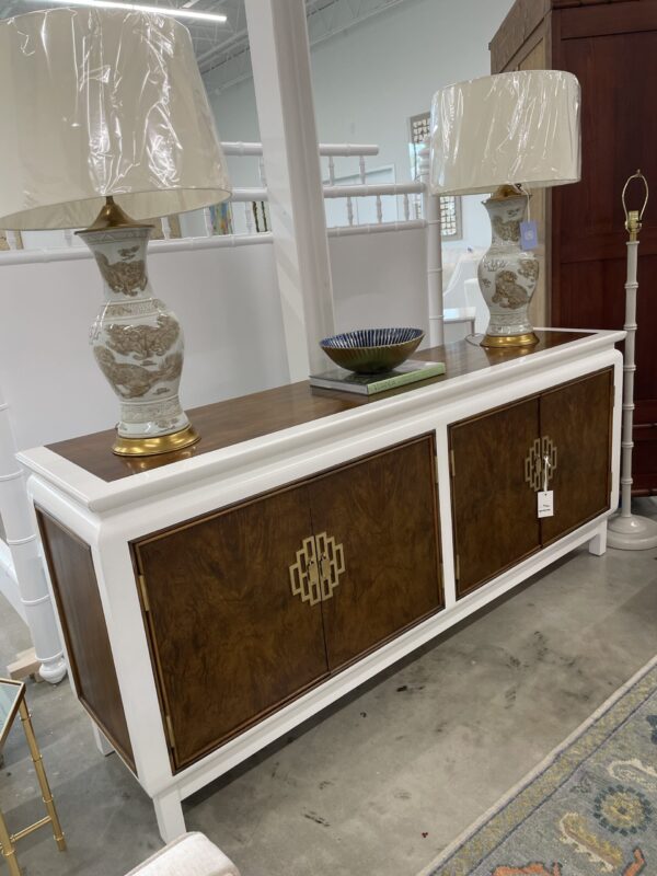 VINTAGE | feathered walnut buffet with lacquered trim - Image 5