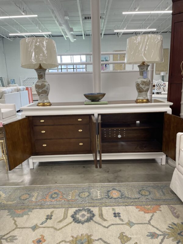 VINTAGE | feathered walnut buffet with lacquered trim - Image 2