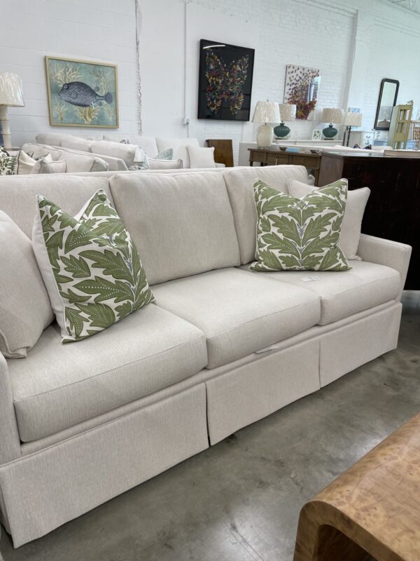 Skirted - no welt - performance fabric sofa - sugar shack glacier