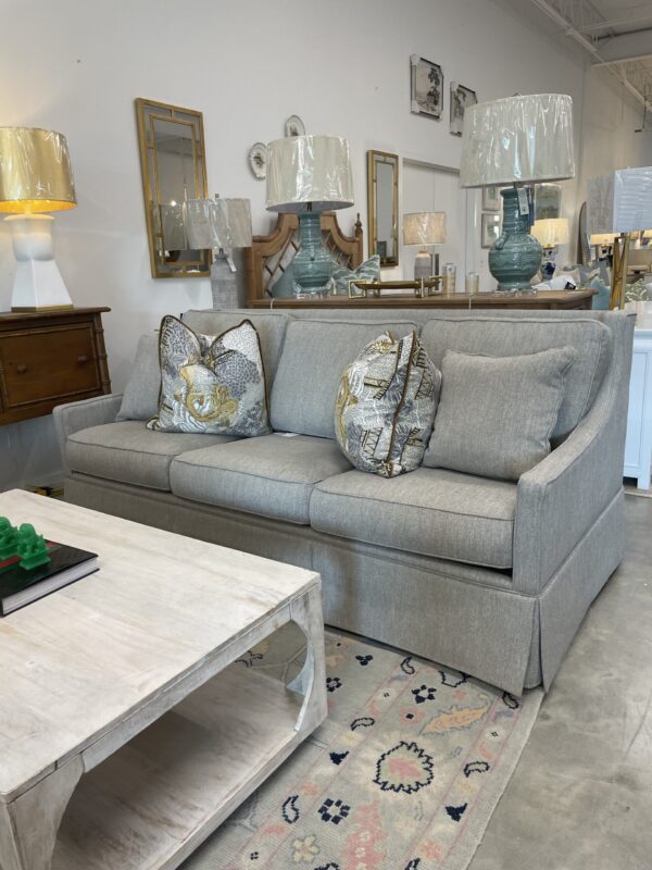 Luxury depth sofa, curved arm in our favorite textured fabric, Rockport grey
