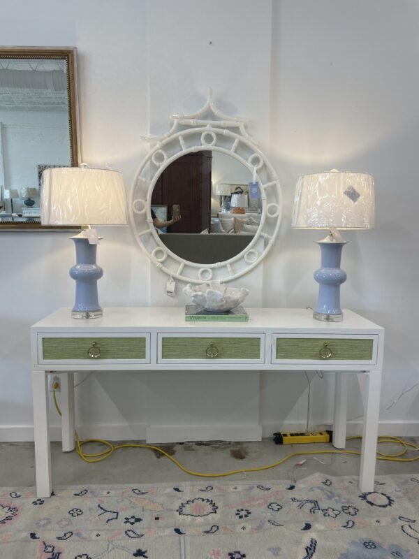 Green grass cloth console table - Image 3