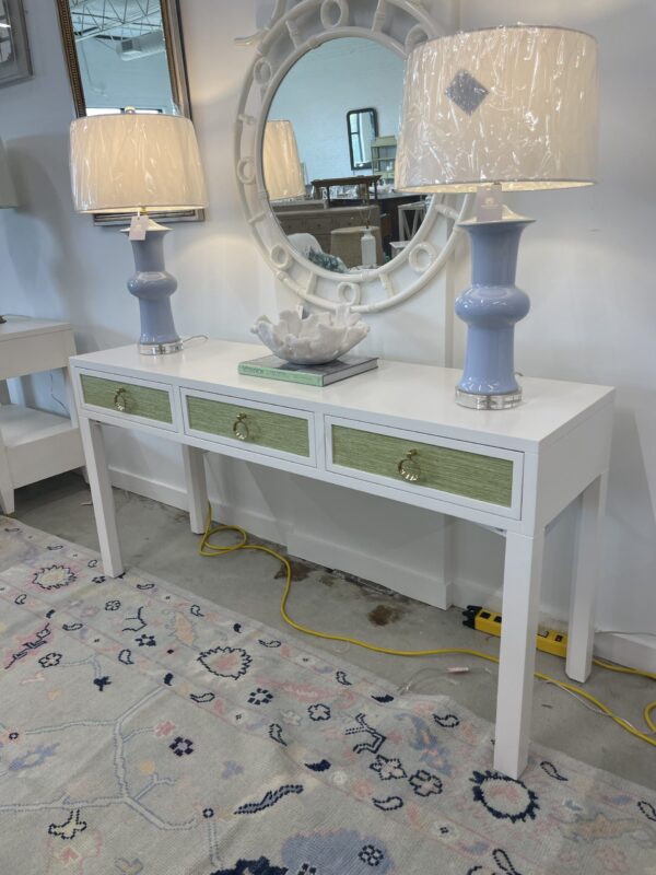 Green grass cloth console table - Image 4