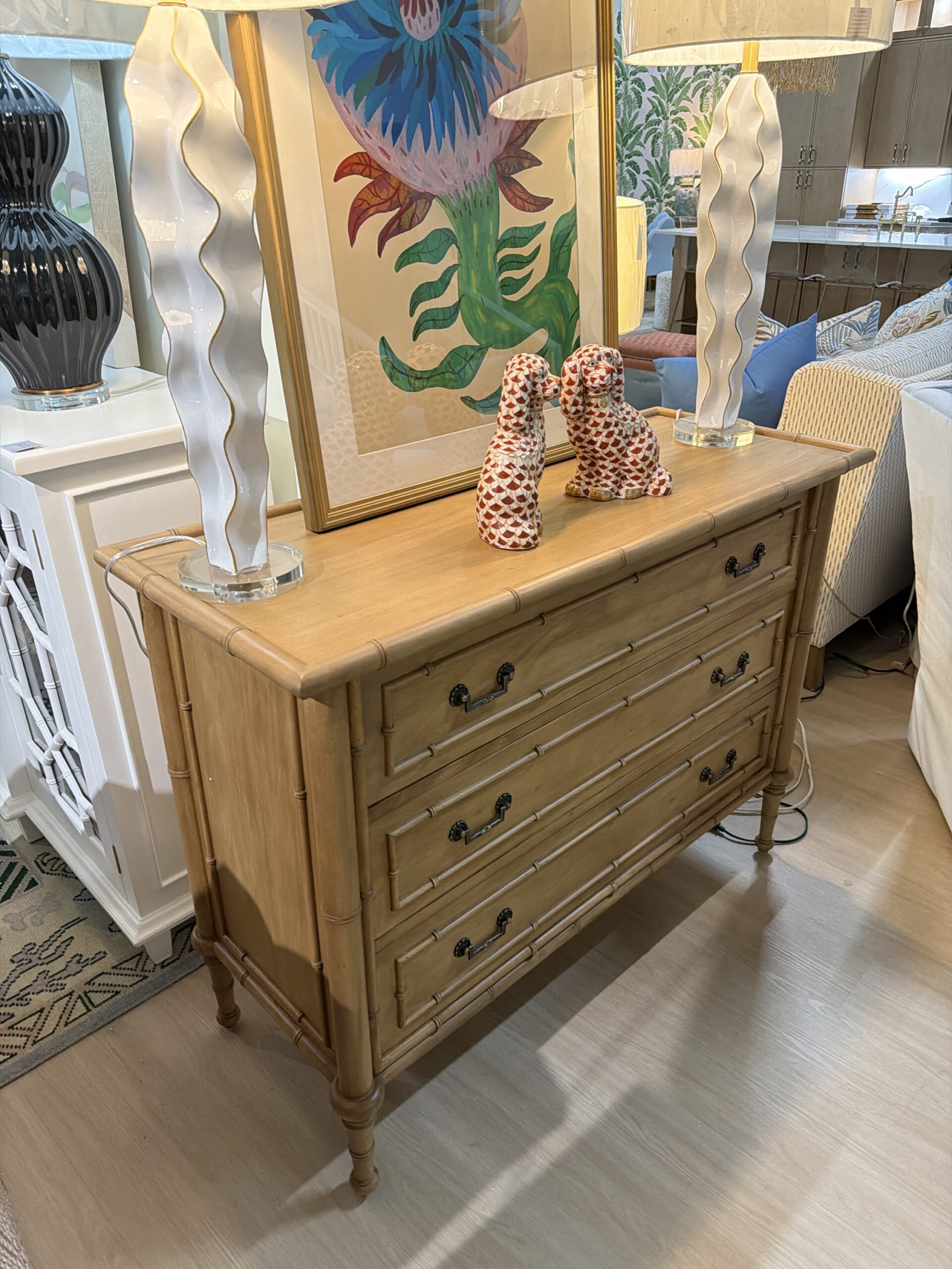 3 drawer faux bamboo marnique dresser / chest in natural driftwood finish - Image 3