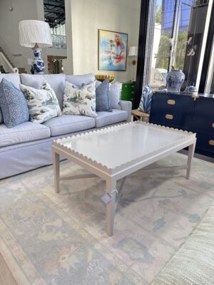 Scalloped coffee table lacquered in revere pewterr