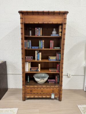 Faux bamboo vintage bookcase with open shelving