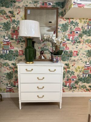 VINTAGE tall boy 4 drawer chest dresser lacquered in simply white!