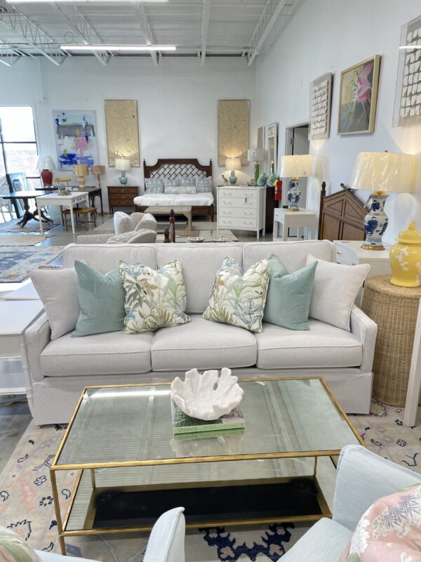 Custom order 4-8 weeks -High performance fabric Belgium Snow - curved arm skirted sofa - Image 4