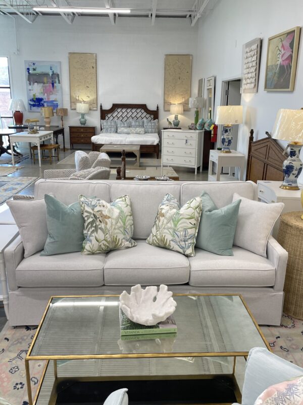 Custom order 4-8 weeks -High performance fabric Belgium Snow - curved arm skirted sofa - Image 3