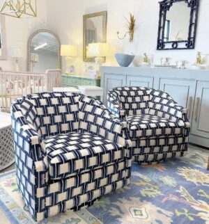 SET of Carley Wyndham swivel chairs | fabric base | sold as a set | $2750 each