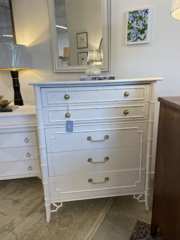 VINTAGE Thomasville tall boy dresser lacquered in simply white! - Image 2