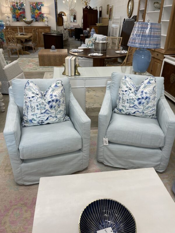 - SET OF Performance fabric slipcover swivel and rock chars! $1450 each