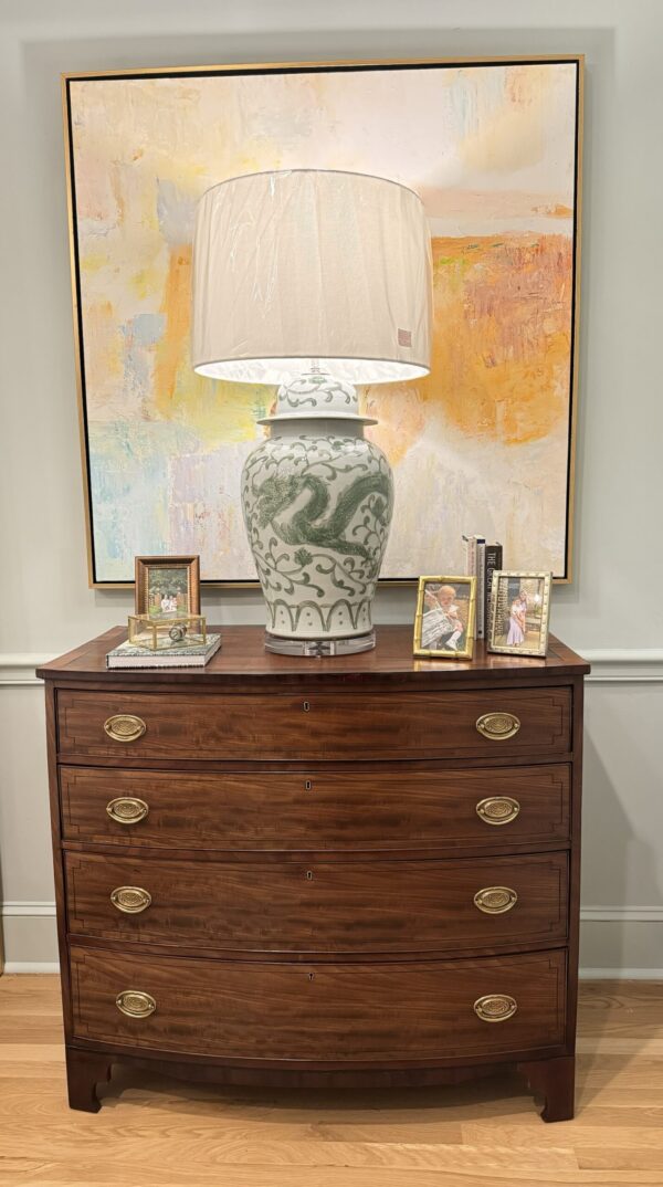 VINTAGE bowfront chest with beautiful gold bow detail hardware