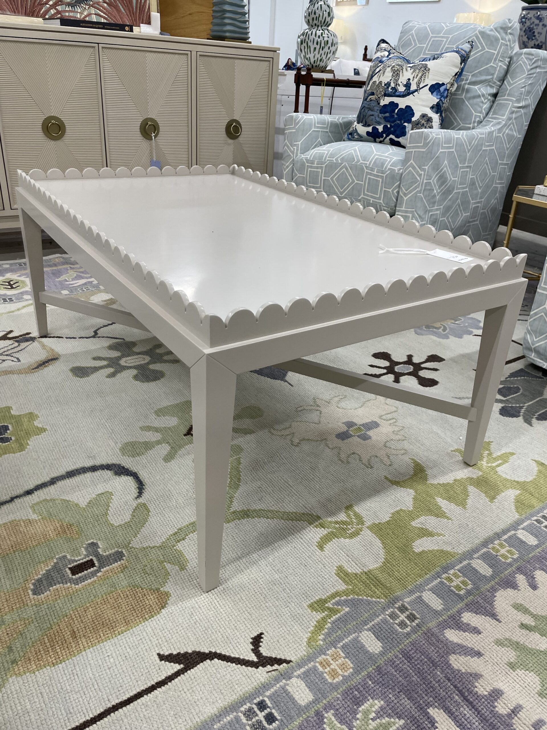 Scalloped Coffee Table Lacquered In Revere Pewterr Poppy s Of Macon Scalloped Coffee Table Lacquered In Revere Pewterr Poppy s Of Macon