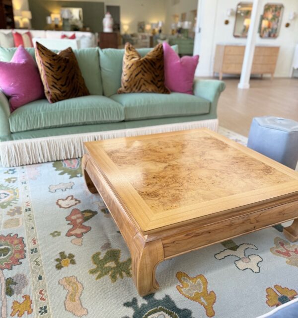Vintage professionally refinished burlwood Ming foot coffee table - Image 5