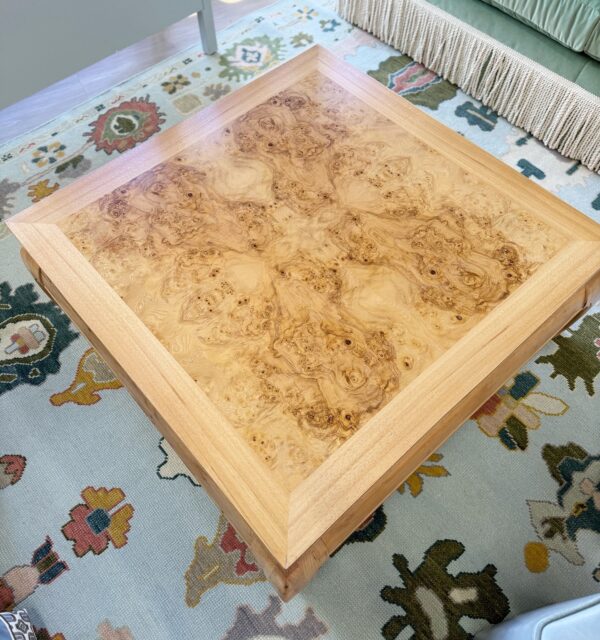 Vintage professionally refinished burlwood Ming foot coffee table - Image 4
