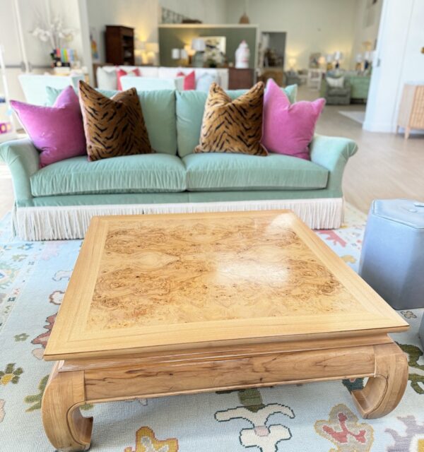 Vintage professionally refinished burlwood Ming foot coffee table - Image 3