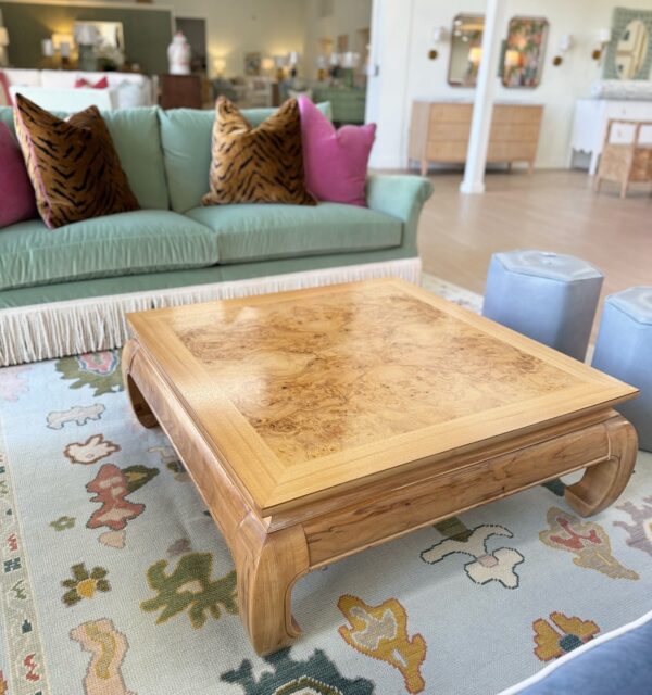Vintage professionally refinished burlwood Ming foot coffee table - Image 6