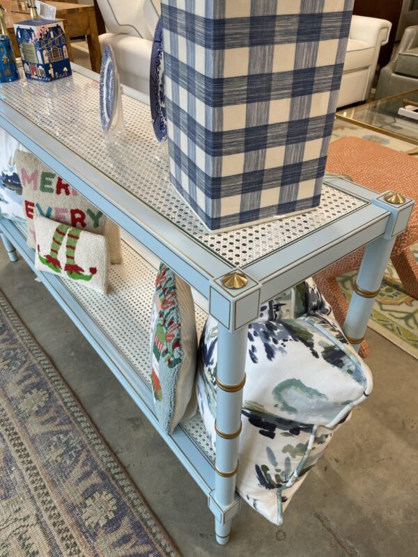 Light blue and white cane console table - Image 3