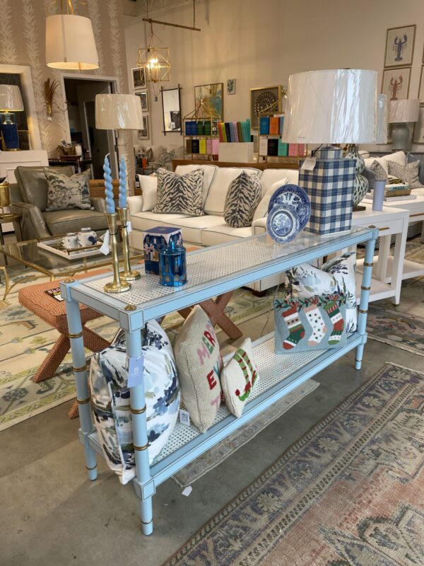 Light blue and white cane console table - Image 2
