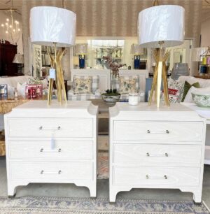 New - SET of 2- Alexandra white wash wood 3 drawer night stands