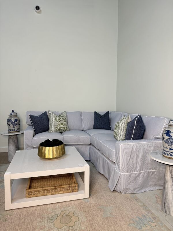 Caroline SLIPCOVER & machine washable sunbrella performance fabric sofa with a white welt - Image 5
