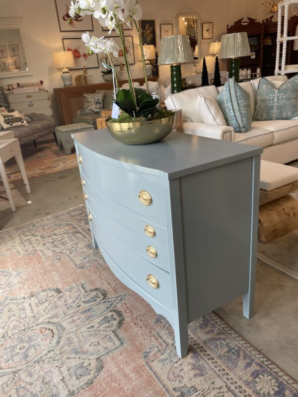 VINTAGE lacquered bowfront chest! - in color BM oval room blue - Image 2