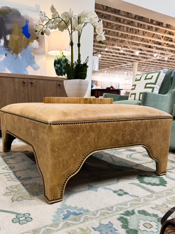 Massoud Kai Genuine Leather Ottoman w/ Nailheads