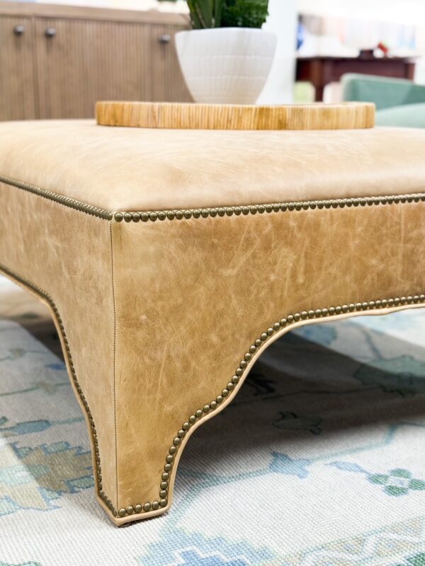 Massoud Kai Genuine Leather Ottoman w/ Nailheads - Image 2