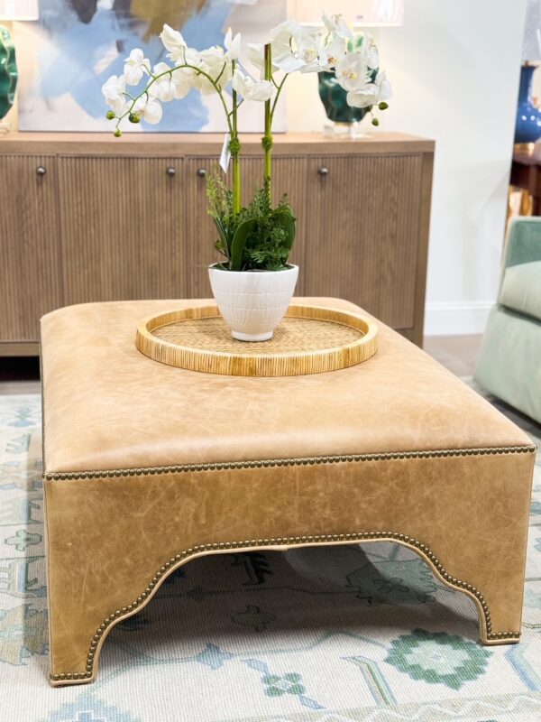 Massoud Kai Genuine Leather Ottoman w/ Nailheads - Image 3