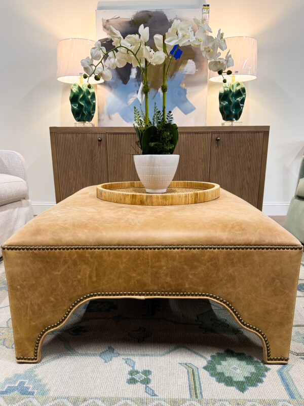 Massoud Kai Genuine Leather Ottoman w/ Nailheads - Image 4