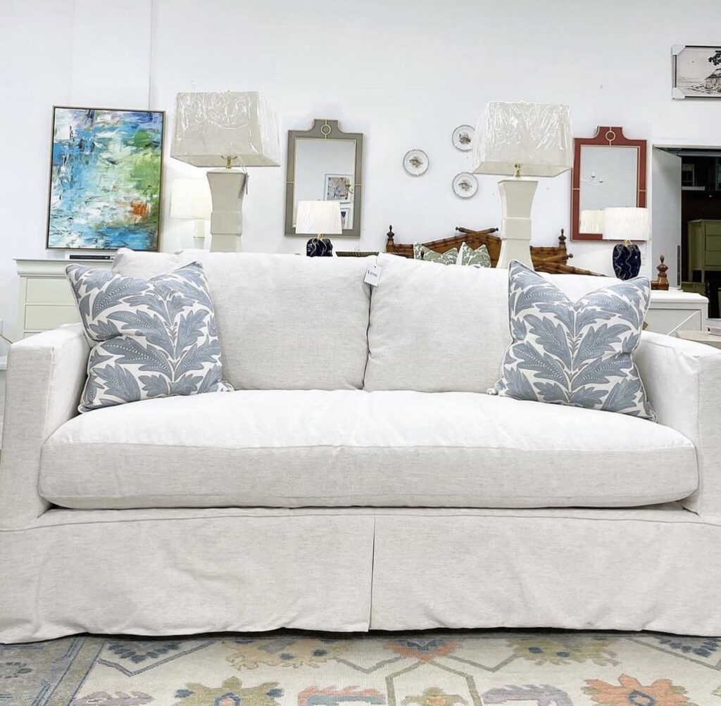 Slipcover – nomad snow – performance fabric bench seat sofa – Poppy's ...