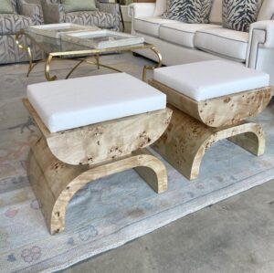 Burlwood upholstered ottoman stools - ONE LEFT