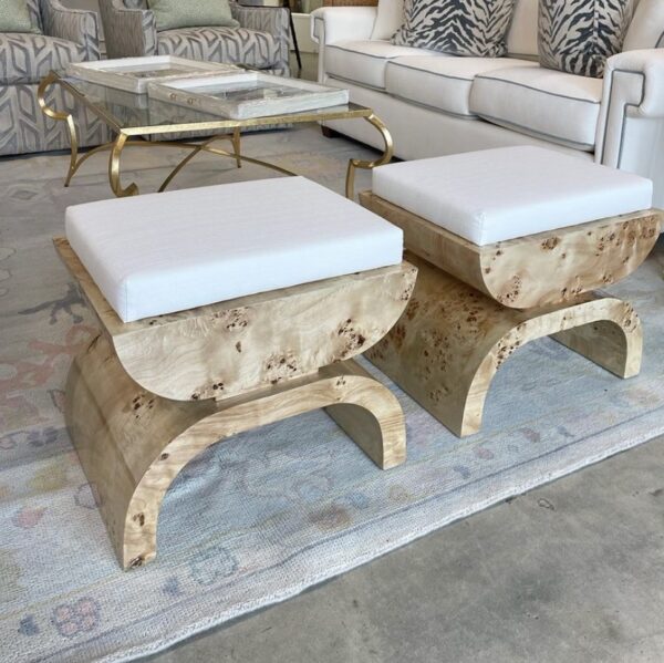 SET of 2 - burlwood upholstered ottoman stools - $975 each
