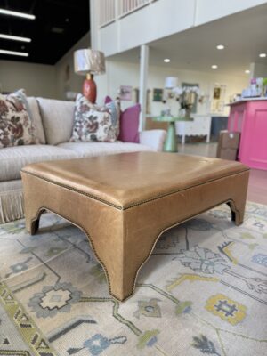 Massoud Kai Genuine Leather Ottoman w/ Nailheads