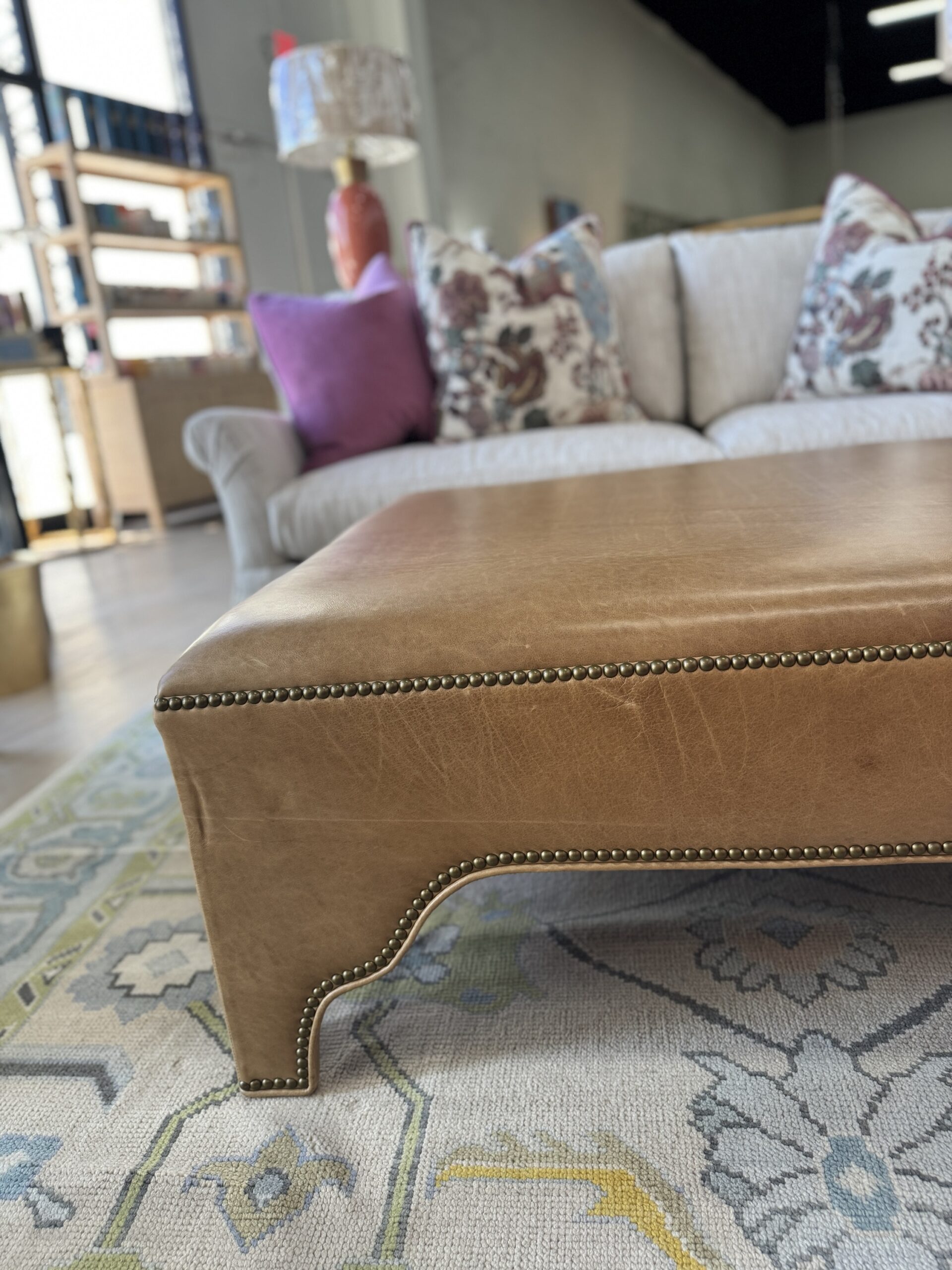 Massoud Kai Genuine Leather Ottoman w/ Nailheads - Image 3