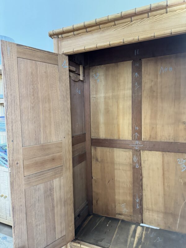 Vintage faux bamboo wooden armoire dresser ready includes key - Image 4