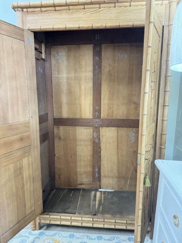 Vintage faux bamboo wooden armoire dresser ready includes key - Image 2