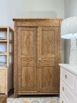 Vintage faux bamboo wooden armoire dresser ready includes key