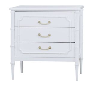 Chelsea white side table faux bamboo 3 drawer! 1200 each! Sold as a set of 2