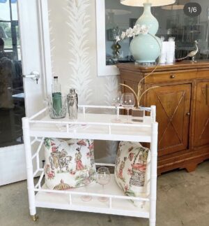 White bamboo rolling drinks trolly / bar cart