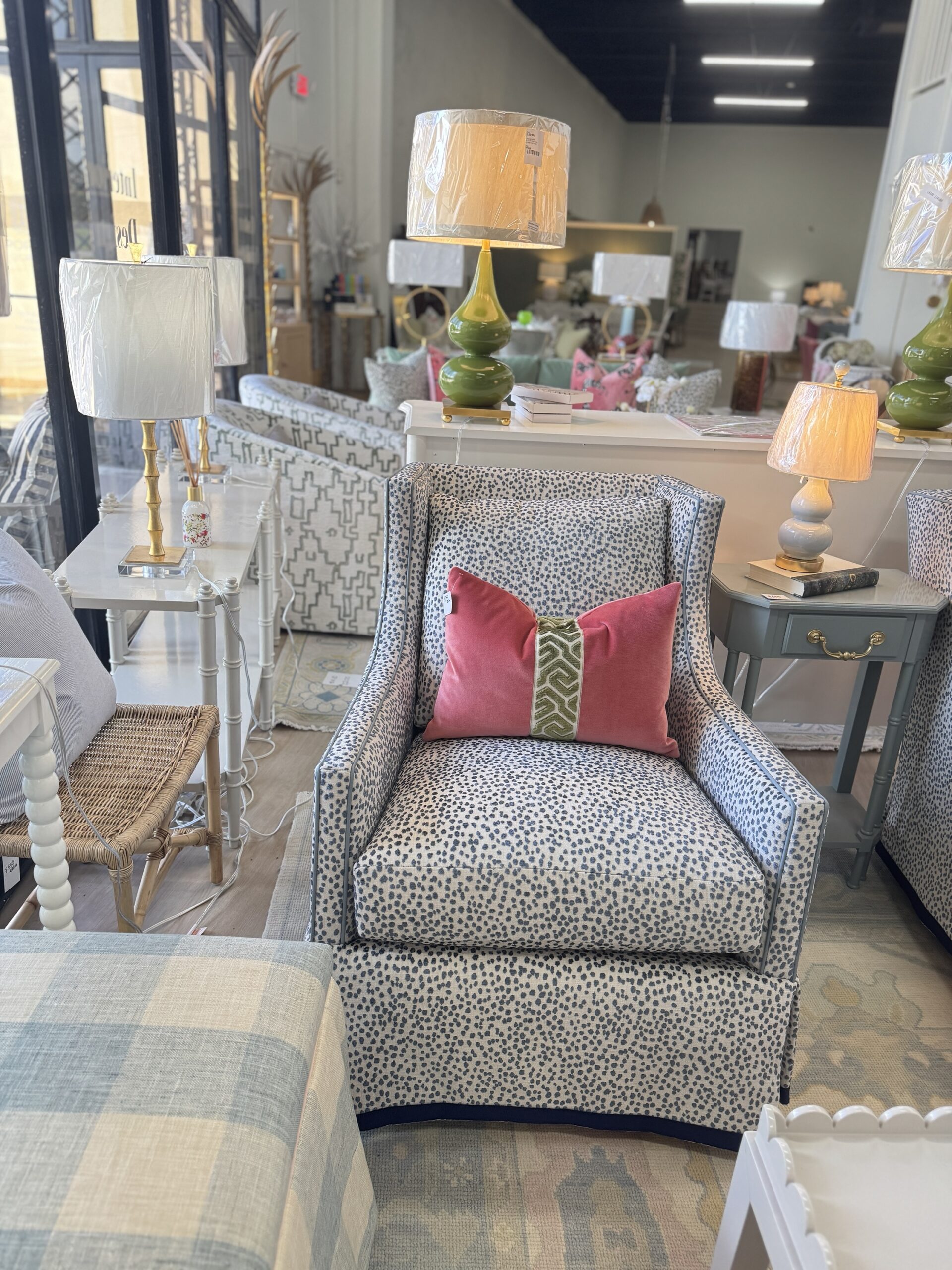 Grier skirted lizzy azul swivel and rock chair ! With a light blue leather welt and navy tape trim - 2950 each - sold as a set! - Image 6