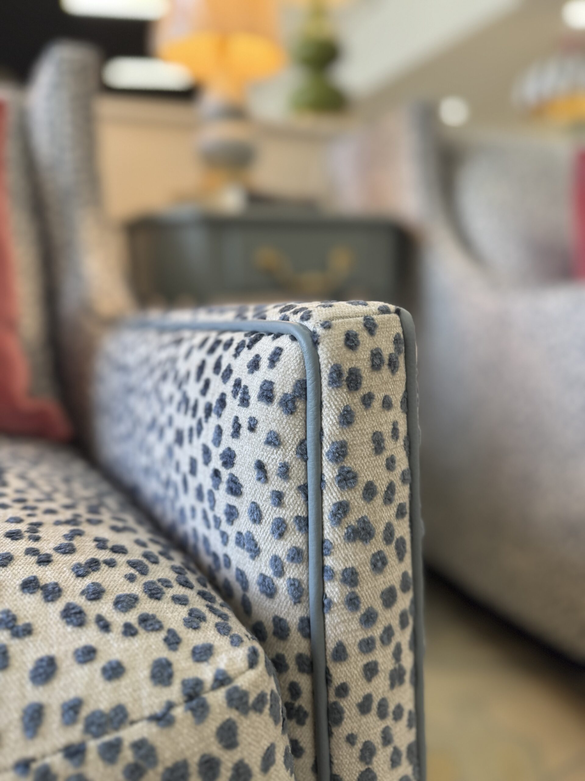 Grier skirted lizzy azul swivel and rock chair ! With a light blue leather welt and navy tape trim - 2950 each - sold as a set! - Image 5