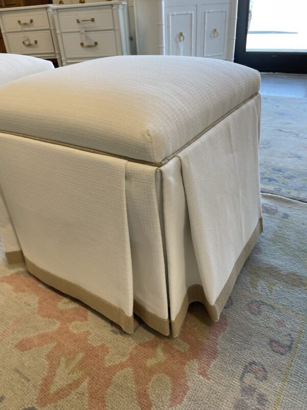 SET of custom designed white with tan tape  skirted ottomans - Image 3